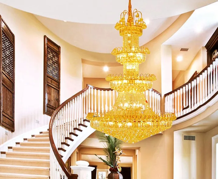 Luxus-Villa-Treppenhaus-Kristall-Gold-Pendelleuchten, modernes, minimalistisches Licht, Dupex-Foyer, Hotel-Lobby, Einkaufszentrum, Wohnzimmer, lange Kronleuchter, Heimdekoration