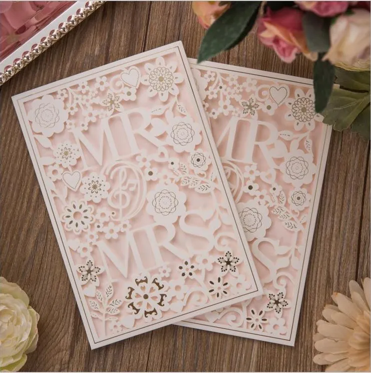 Cartes d'invitation de mariage découpées au Laser, fleurs en papier blanc, cartes d'invitation Mr Mrs, 2 couleurs, enveloppe et sceau, entier 4723391