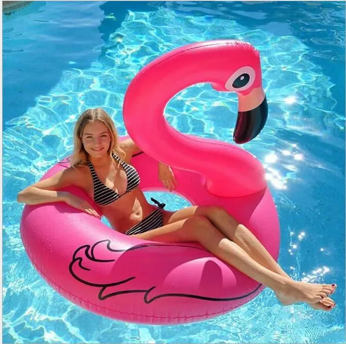 90cm Uppblåsbara flottor Swimmingpool Tubes Swim Ring Flamingo Luftmadrass Kids Vattenleksaker Animal Ride Floating Swan Sofa Stol