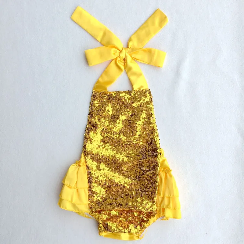 Venda quente Do Bebê Romper Do Bebê Meninas Rompers Verão Estilo Lantejoulas de Ouro Do Bebê Recém-nascido Menina Lantejoula Ruffle Romper Macacão Bodysuit 5 Cores