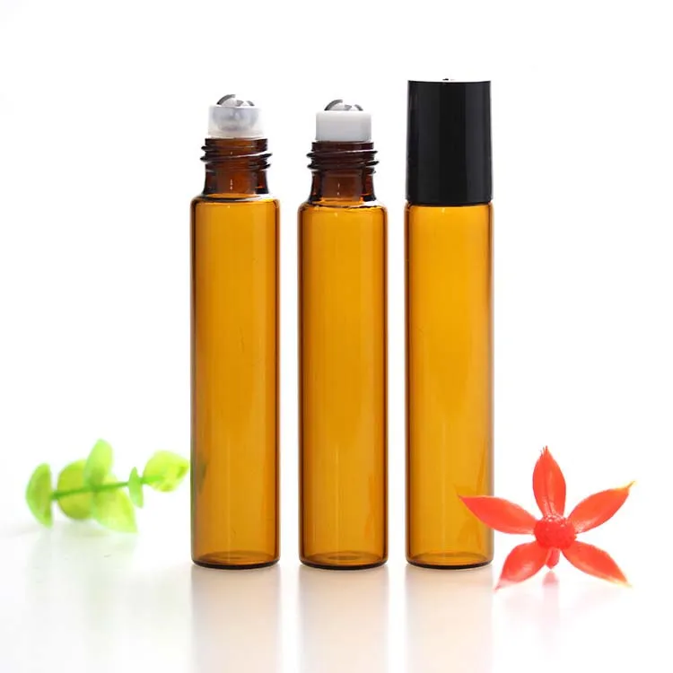 5ml 1 / 6oz bursztynowe szklane rolki na butelce Refillable Essential Oil Perfumy metalowe rolki rolki na butelce Czapka Podróż przenośna