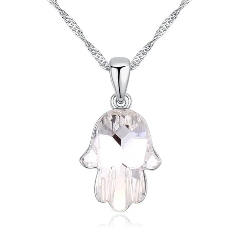 Crystal Fatima Hand Pendant Necklace Made With Crystals From Swa Elements White Golde Plated Chain Brand New Fashion Jewelry 23660