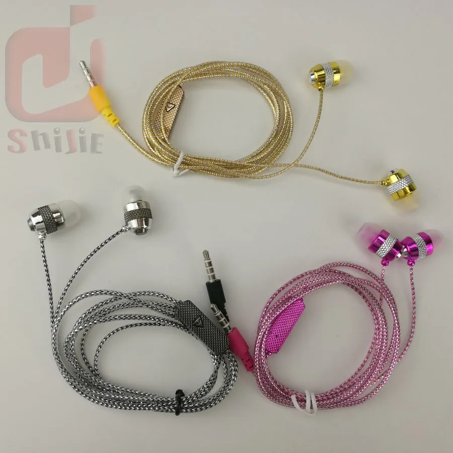 Direkt Deal Partihandel Universal Golden Sparkle Sliver Pink Earphones Earcup Headset 110cm Crystal Line 3 Färg med MIC 1000PS / 