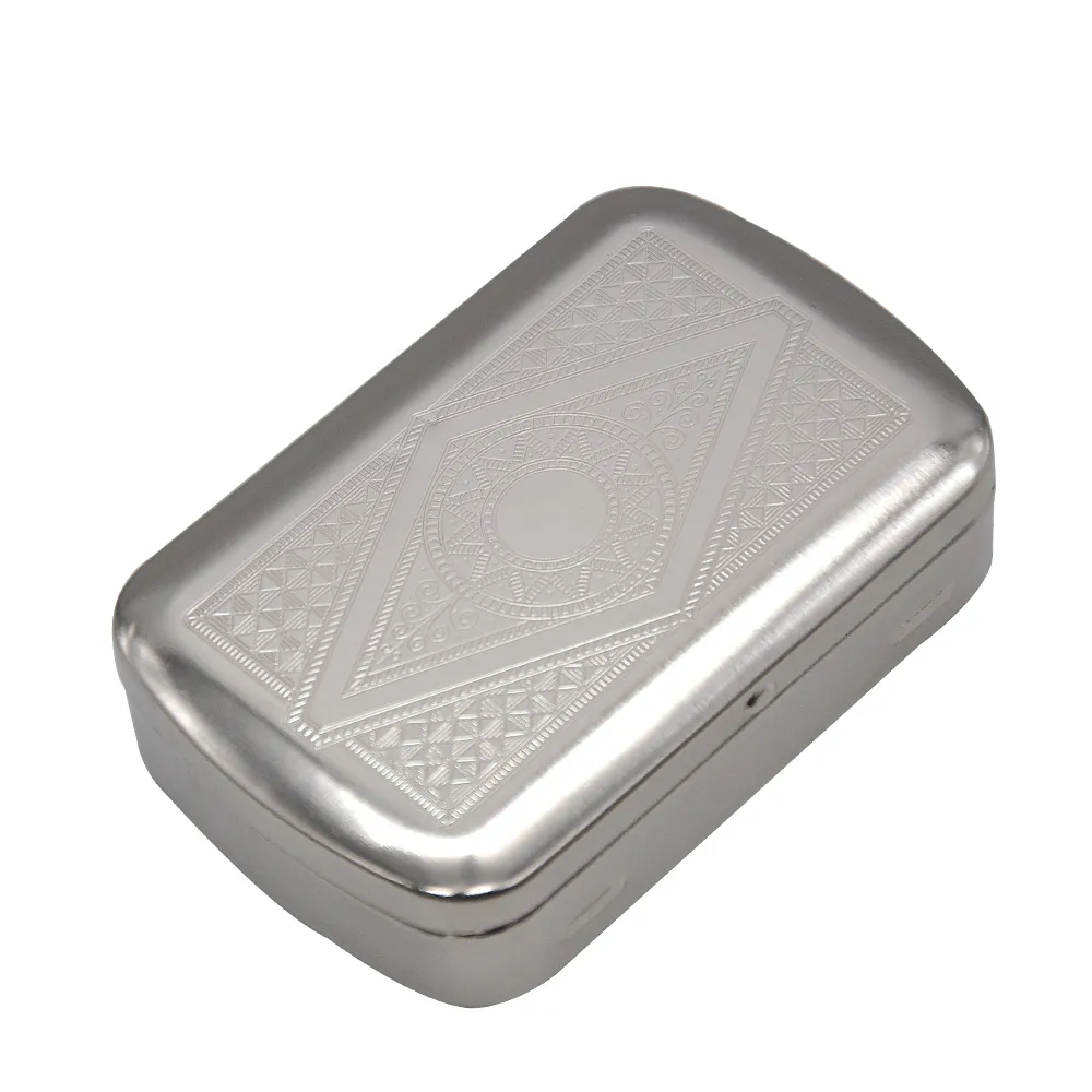Mini Storlek Classic Metal Silver Färg Dubbelsidig King Cigarette Case Etched Design Cigarette Papper Förvaringsväska