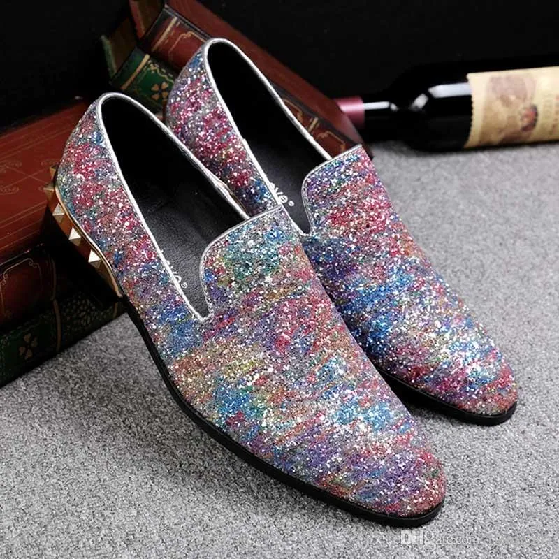 2017 Men Glitter Shoes New Mens Fashion Casual Flats Men's Designer Dress Shoes Loafers Men Shoes! EU38-46