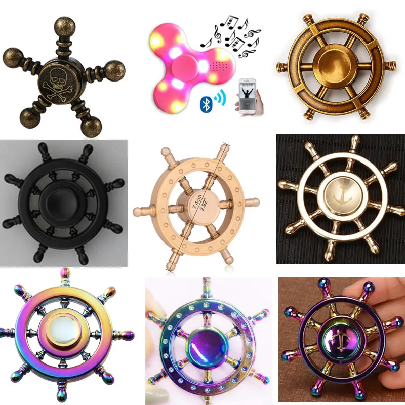 DIY Pirat Rudder Brass Hand Spinner Tri Fidget LED Bluetooth Finger Focus EDC ADHD Autism Spinning Top Finger Spinners Gyro Ångestleksaker