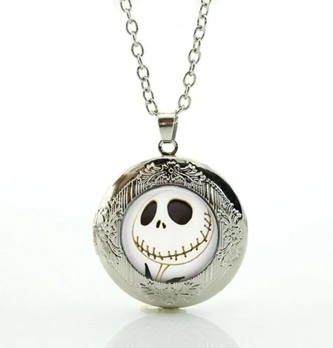 Halloween gifts Nightmare Before Christmas Locket Necklace art Jack Skellington punk skeleton skull pendant jewelry Free Shipping