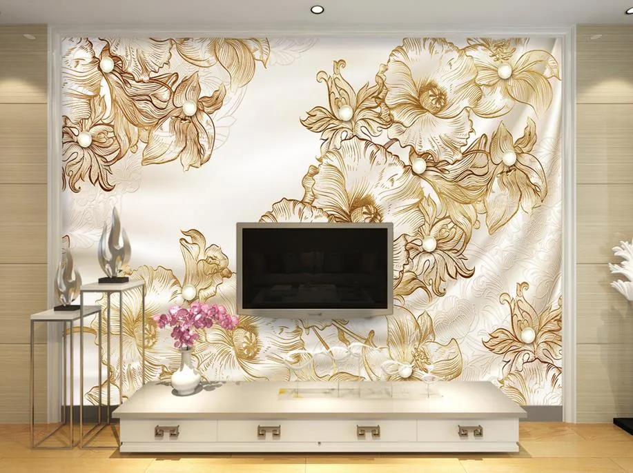 Jewelry Silk European Style TV Background Wall Paintings mural 3d wallpaper 3d wall papers for tv backdrop