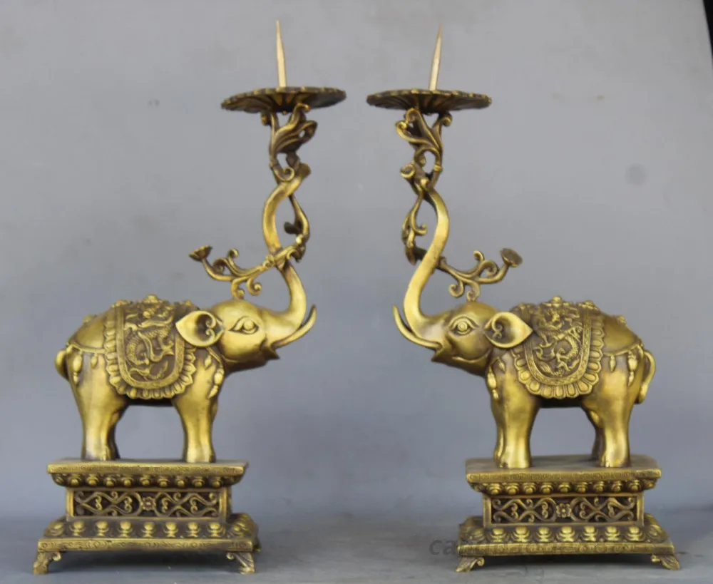 Chine Royal Laiton Cuivre Dragon ￉l￩phants Statue Une paire Lustre
