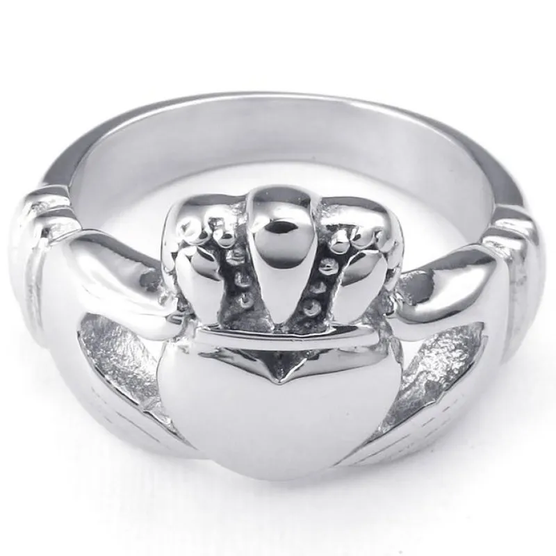 Vintage Simple Rostless Steel Rings Band Claddagh Heart Crown Love Mens Womens Ring for Wedding Jewelry Silver Gold321a
