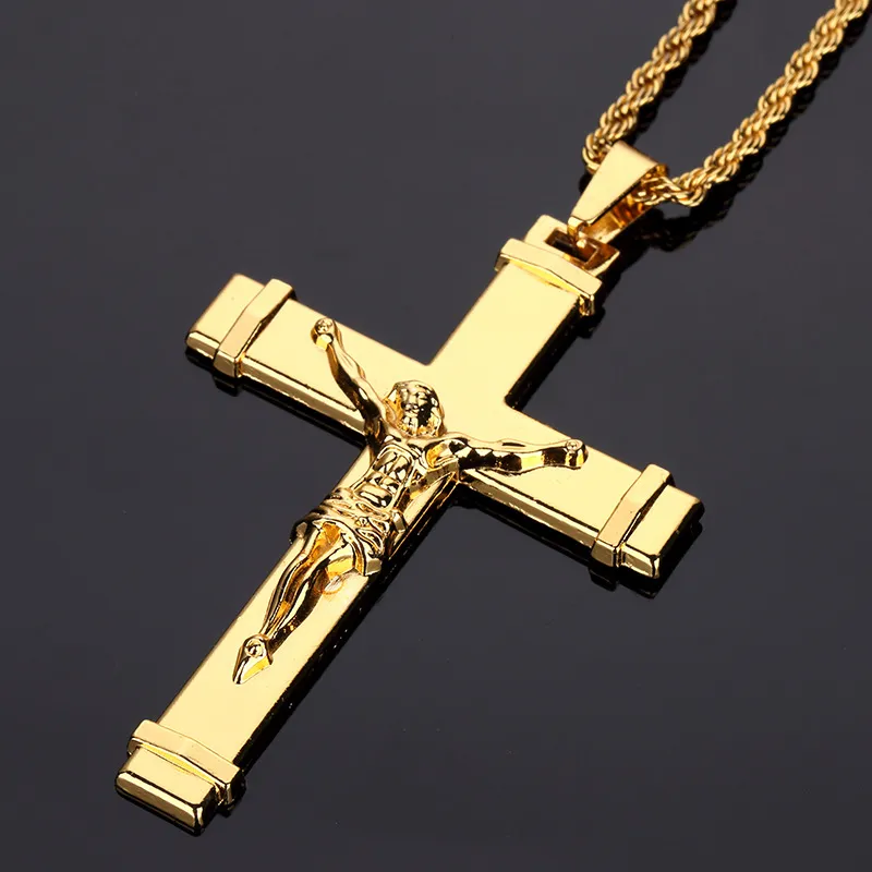 Yüksek kalite 24 K Altın Kaplama İsa Mesih Çapraz Kolye Kolye Hip hop Rap Altın Crucifixio Küba Zincir Kolye Erkekler Takı