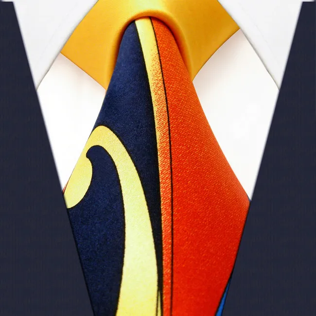 Q20 Pattern Orange Yellow Blue Navy Mens Ties Necktie 100% Silk Printing Handmade New