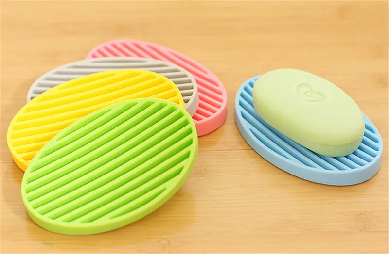 Mjukt hållbar godis färg silikon hem resa tvål diskar tvålhållare tvål med omslag Badrum set 5 färg B743