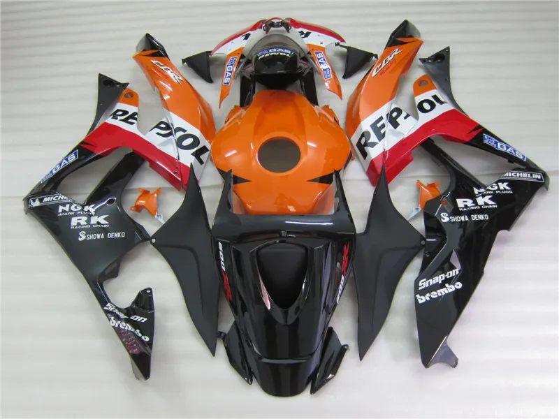 Injektionsgjutna Fairings för Honda CBR600RR 07 08 Orange Black Bodywork Fairing Kit CBR600RR 2007 2008 OT34