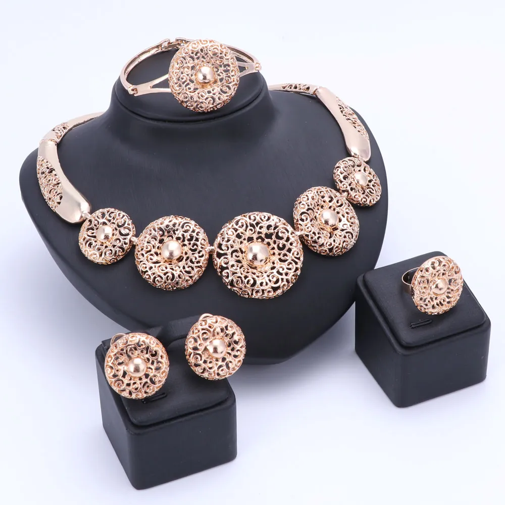 Ouhe nigerian pärlor bröllop smycken uppsättning brud dubai guld pläterade halsband örhängen ring smycken sätter afrikanska pärlor smycken set