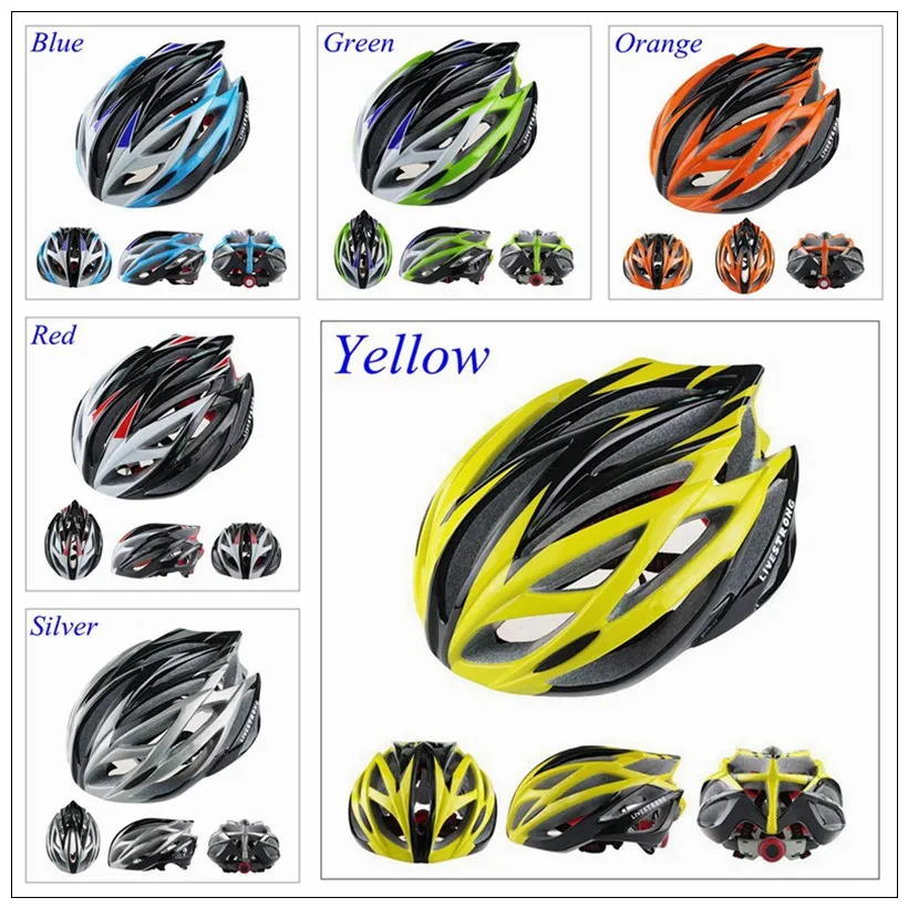 Super Light 220g 21 Holes Road Bike Cycling Helmets Piezas de bicicleta para hombres Amarillo / Verde / Azul / Naranja / Rojo / Plateado / Amarillo Livestrong Bike Helmet