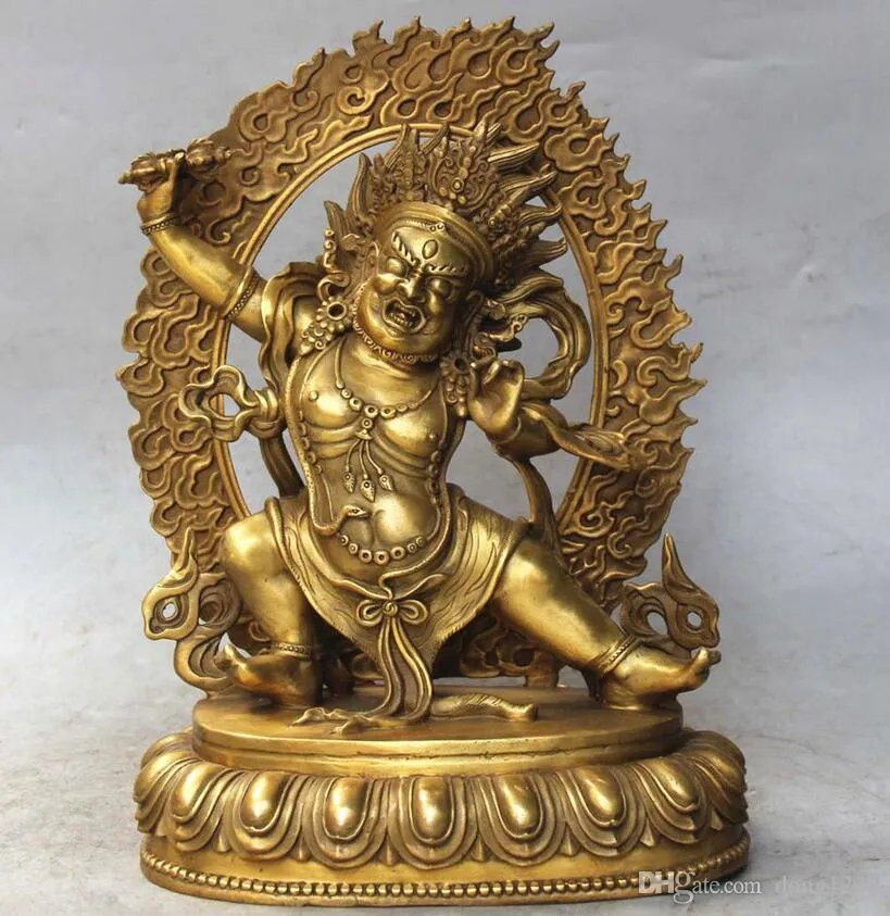 11"Chinesischer tibetischer Buddhismus Bronze Vajrapani Chana Dorje Mahakala Buddha-Statue