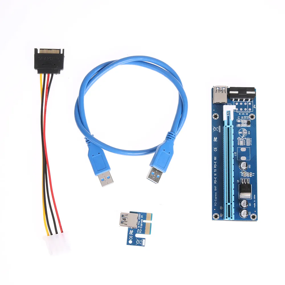 Freeshiping 20шт / много 60см PCI-E 1X до 16X Extender Riser Card SATA 15Needle 4Pin Power Line USB 3.0 Разъем источника питания Кабель для горнодобывающей промышленности