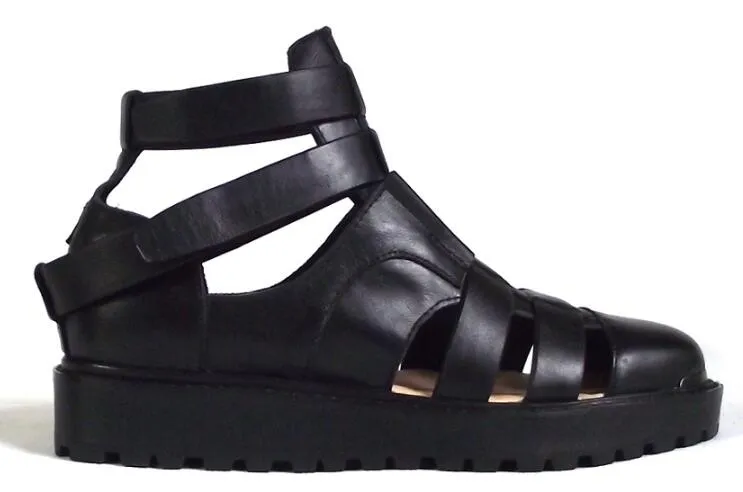 Zwarte enkel korte gladiatoren platte hakken lederen uitgesneden mannen Sandalias Strappy Moccasins Zapatillas Rome vrijetijdssandalen