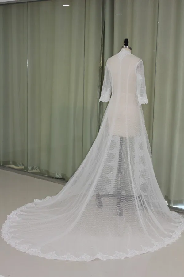 Real Picture Wedding Cape Wrap Wrap Casacos Casacos Meia Manga Tule Branco Cabo de Marfim Capes Lace Appliques