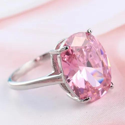 LuckyShine 패션 OL 화재 타원형 분홍색 쿤 자이 트 반지 925 스털링 실버 도금 여성 지르콘 결혼식 Engagemens 보석 반지