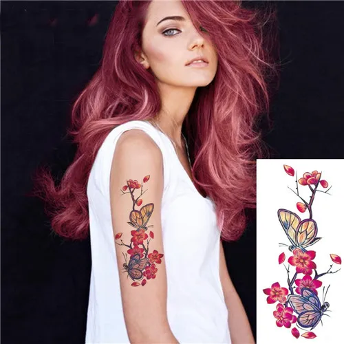 3D lebensechte Kirschblüten stieg große Blumen Wasserdicht Temporäre Tätowierungen Frauen Flash Tattoo Arm Schulter Tattoo Aufkleber