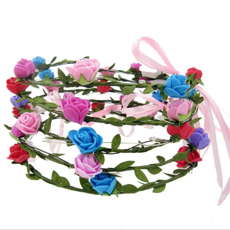 LED Blinkande Rose Flower Festival Headband Veil Party Halloween Julbröllop Light-up Floral Garland Hairband Dotter Bästa gåva