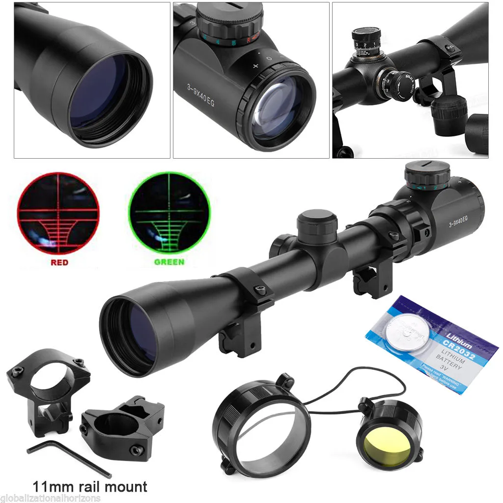 3-9x40 EG Red&Green Illuminated Air Rifle Optics Sniper Scope Sight w/Pair Mount