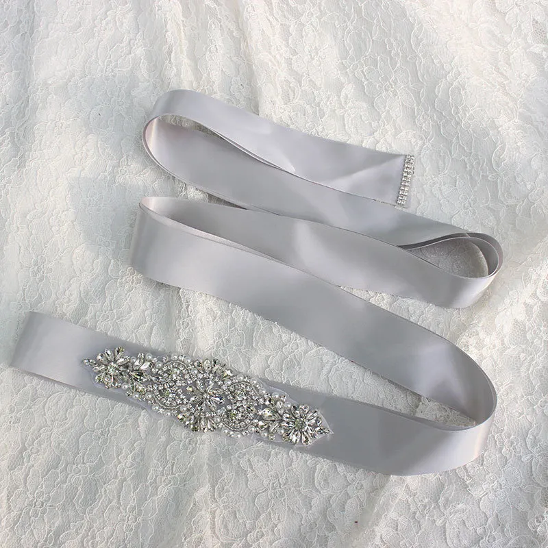 Cheap In stock Bridal Sashes Belts Crystal Girl Prom Dresses Women Belts Ivory White Blush Ribbon Black Pink Green Silver Ready to8281877