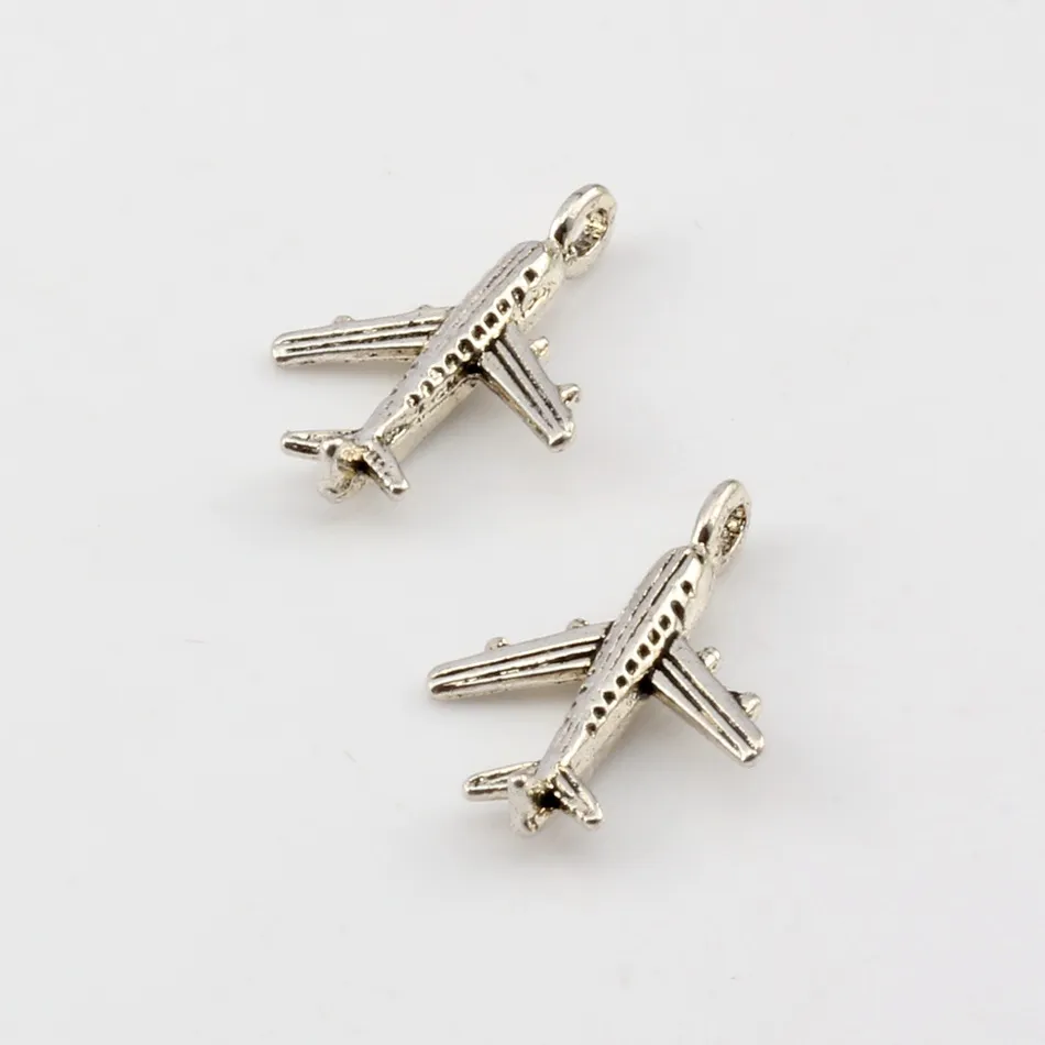 MIC Antique silver Zinc Alloy 3D Aircraft Charm Pendants DIY Jewelry 15.5x22.5 mm A-004