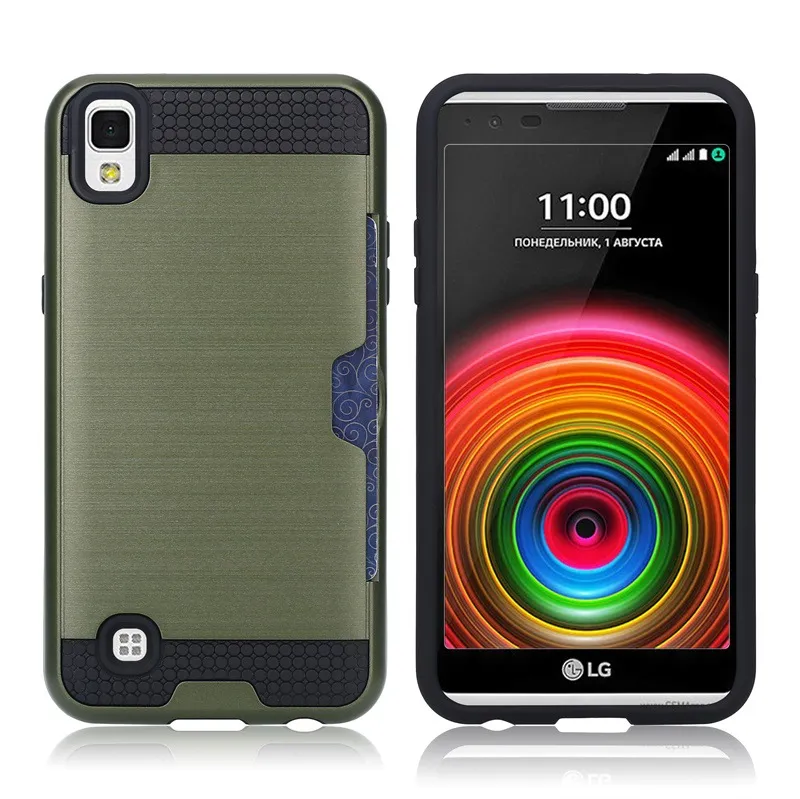 For Samsung J3 emerge LG Aristo LV3 MS210 Stylo 3 K20 Plus Mars Brushed Metal Hybrid Defender Armor Cases Card Holder Cover