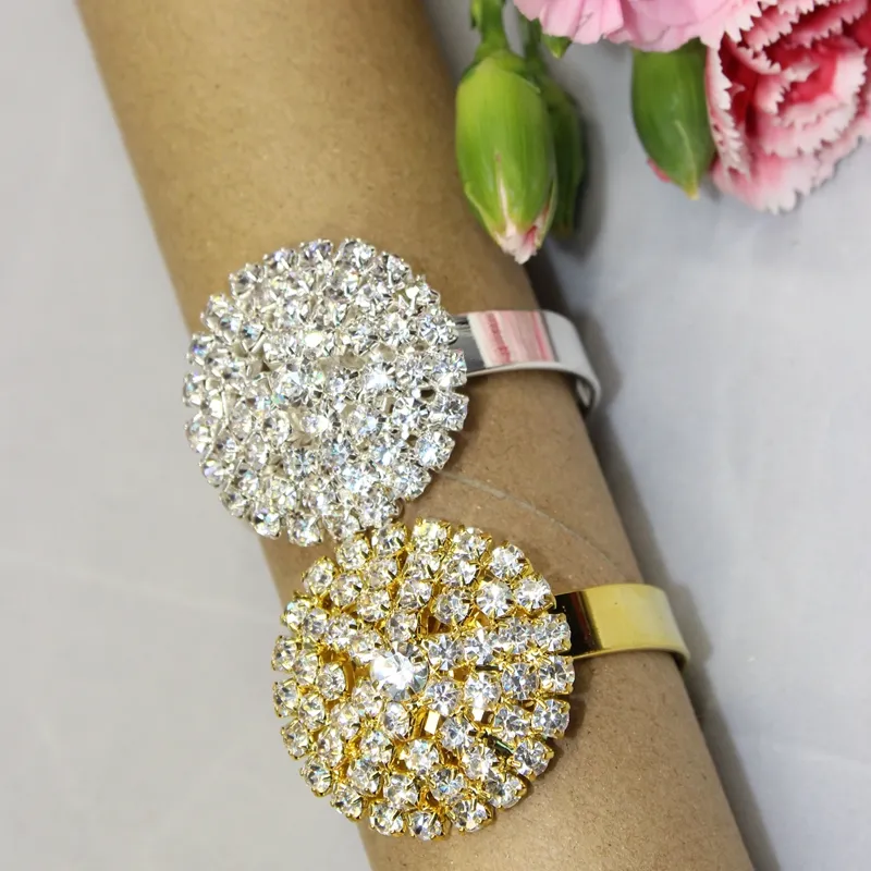 Venta al por mayor- 12 piezas de plata / diamantes de imitación dorados Anillos de servilleta Servilleta Servilleta de boda