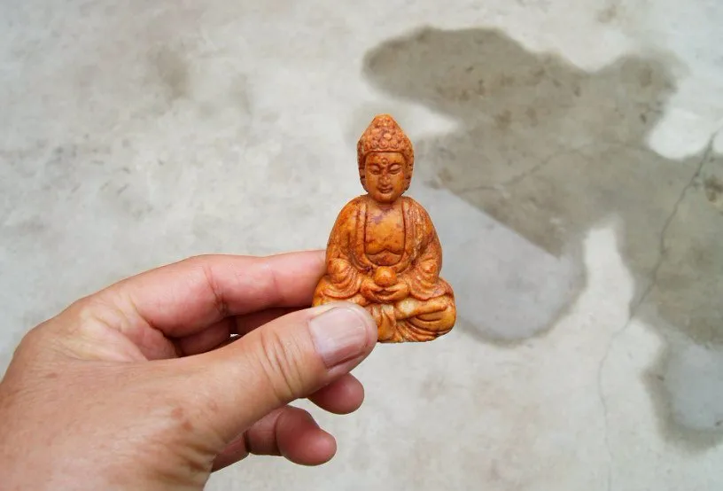 Chińskie starożytne rzeźba statuy, ozdobione, żółty Jade Buddha, wisiorek w talii, naszyjnik, wisiorek.