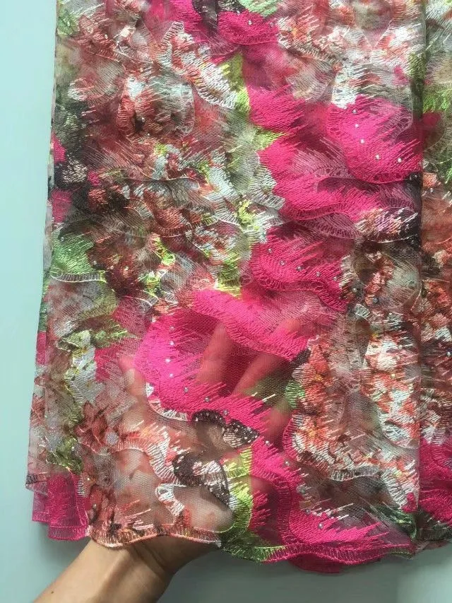 5 Yards/pc Top vente coloré français net dentelle tissu avec fleur imprimée maille africaine pour s'habiller CF6-4