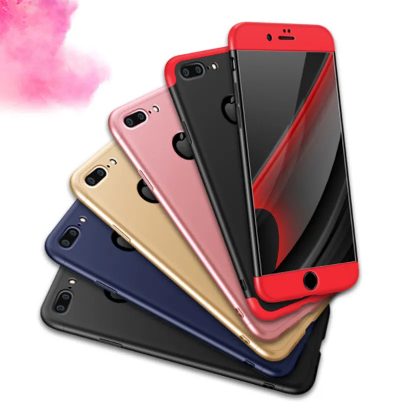 Lyxig för iPhone 7 Plus 360 graders fall! Fashion Slim Hard PC Plating Full Body Case till iPhone 6 6S plus 7 7Plus + Rensa glasfilm Partihandel