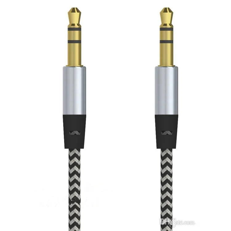 Bil AUDIO AUX EXTENTION CABLE Nylon flätad 3FT 1M Wired Auxiliary Stereo Jack 3.5mm Manlig ledning för mobiltelefon, dator, högtalare