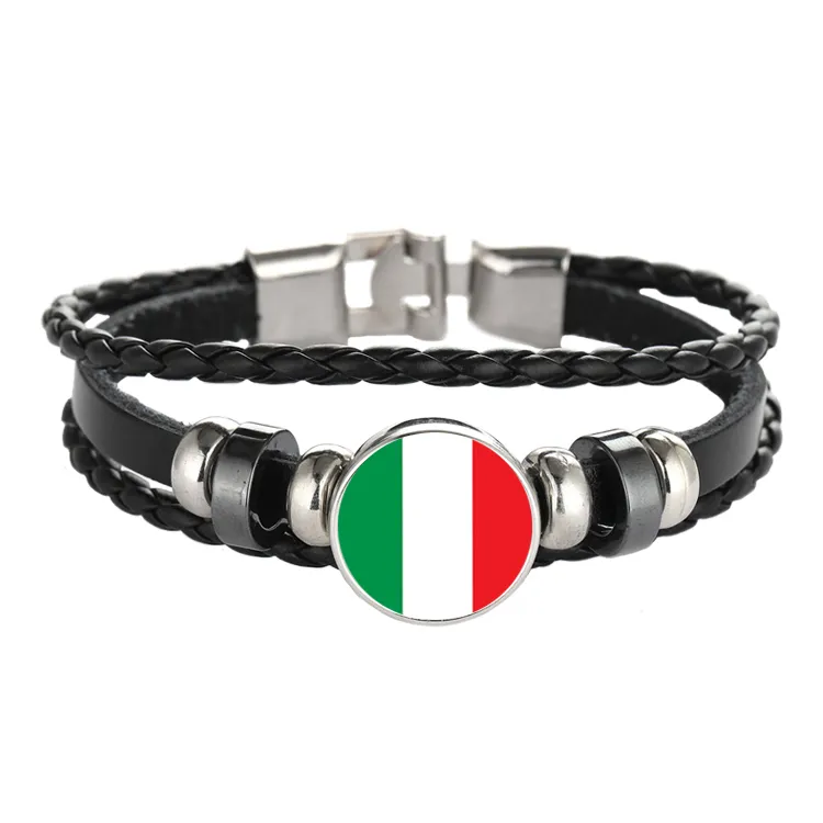 Pulsera de cuero Snap Punk Italia Venezuela Uruguay Bandera De Cristal Cabochon Charm Pulseras Mujeres y Hombres Joyería Al Por Mayor