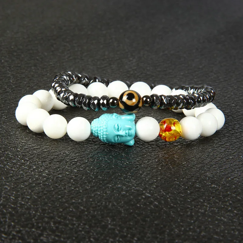 Bijoux de pâques religieux en gros perles de pierre d'hématite plate à facettes avec des bracelets porte-bonheur pour les yeux Dzi naturels