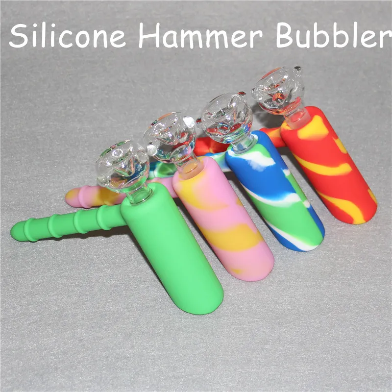 Hot Sale Silicone Water Pipes 18.8mm Joint Silicone Hammer Percolator Bubbler Smoking Pipes Glass Showerhead Recycler Bubbler Hookahs DHL