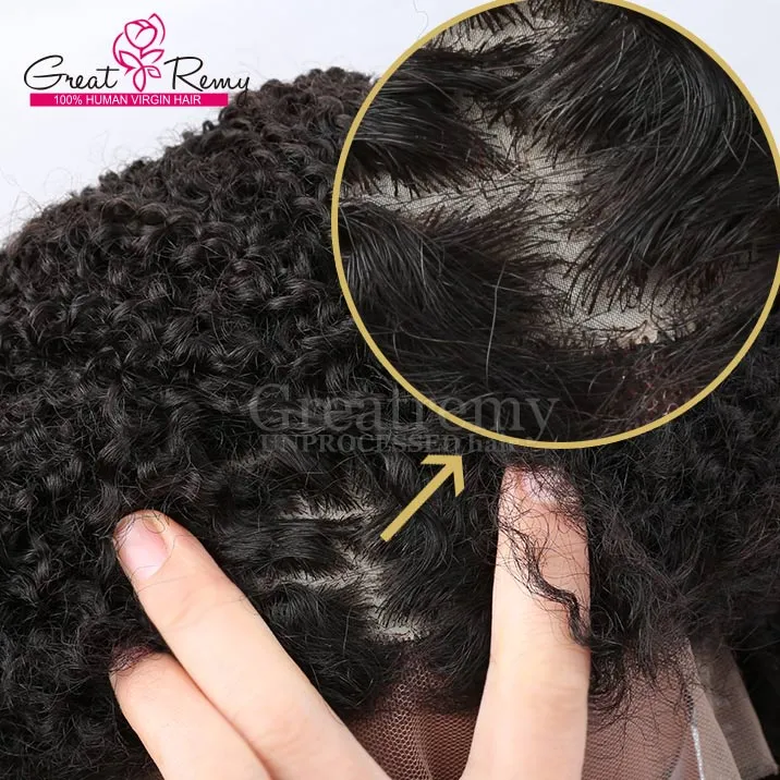 Brasilianische Seidenbasis-Vollspitzeperücke, Echthaar-Lace-Front-Perücken mit Babyhaar, Seidentop, lockige Afro-Kinky-Spitzenperücke, GreatRemy2547445