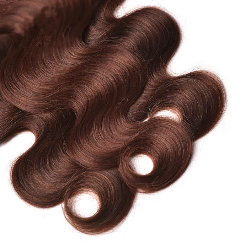 Marrón oscuro # 4 onda del cuerpo del cabello humano 3 paquetes de virgen brasileña trama de cabello humano de color marrón chocolate onda ondulada del cuerpo extensión 10-30 pulgadas