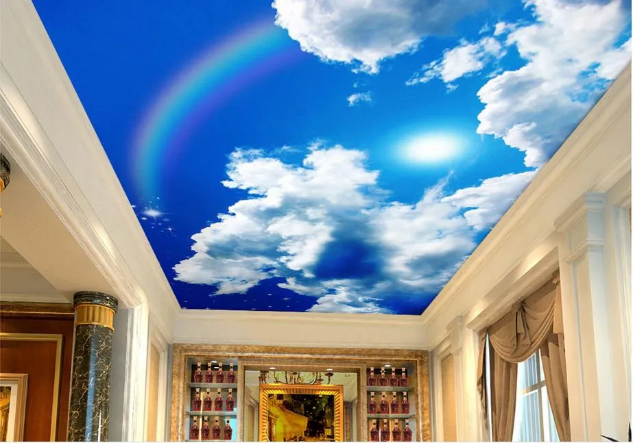 3D -Decke Custom 3D Blue Sky White Wolken Sonne Regenbogen Stars Himmel Tapete für Decken 3d Tapete Wohnzimmer Tapete Decke2231637