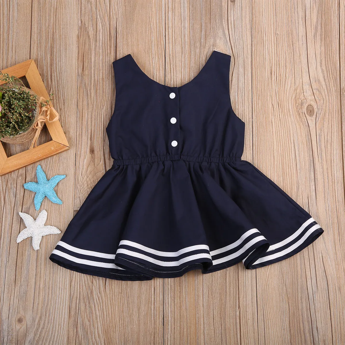 Kid Girl Navy Dress Sailor Collar Baby Kids Clothing Striped Brief Dresses Boutique Clothes Girls Beach Costumes Sundress Preppy S7006394