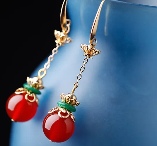 Agate rouge naturelle Alliage de jade vert sexy - Boucles d'oreilles anti-allergiques. Le préféré des belles femmes