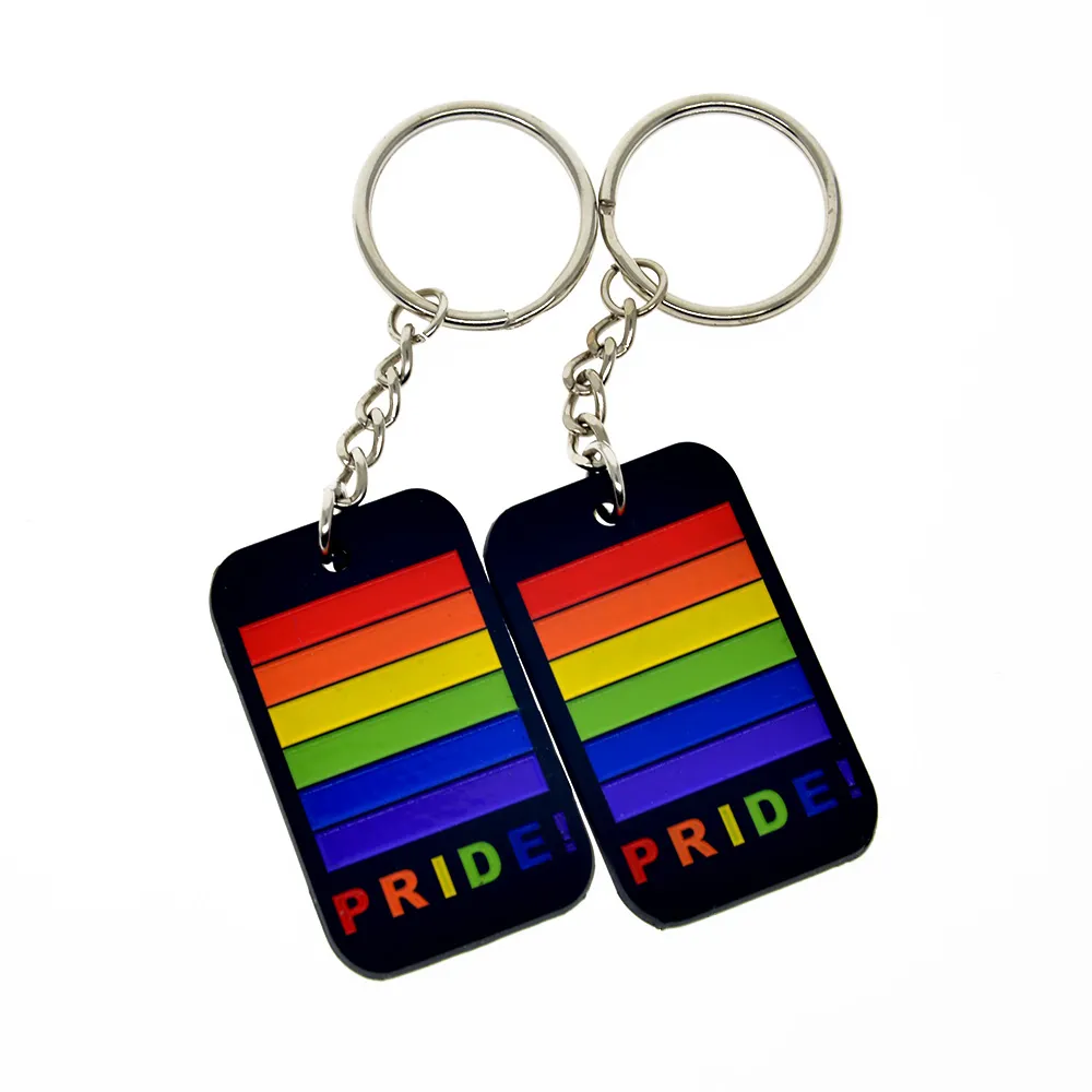 50 -stcs Pride Silicone Rubber Dog Tag Keychain Rainbow Ink Filled Logo Fashion Decoration for Promotional Gift292F
