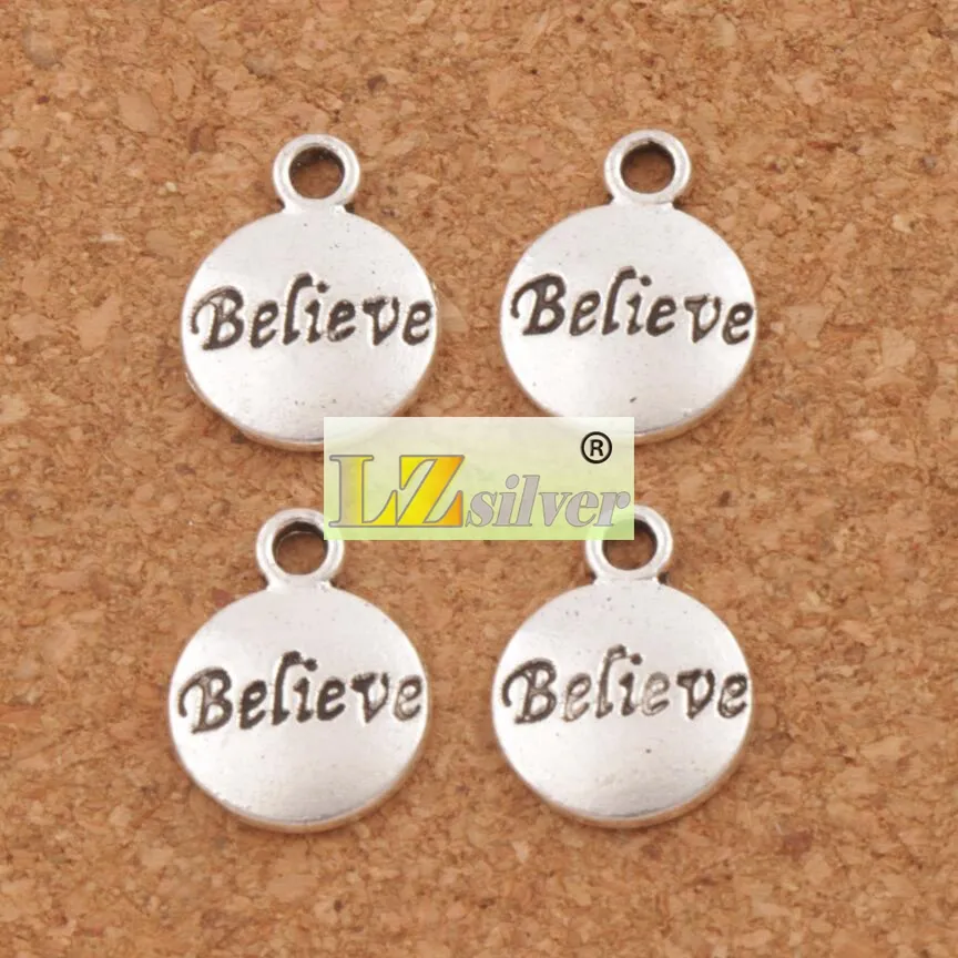 Believe Round Spacer Charm Beads 15.4x11.8mm Antique Silver/Gold/Bronze Pendants Jewelry DIY L350 LZsilver