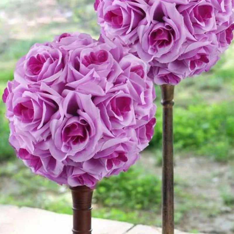 2017 new 20cm Diameter Silk Rose Flower Ball Artificial Bouquet Kissing Ball for Wedding Centerpiece Decoration