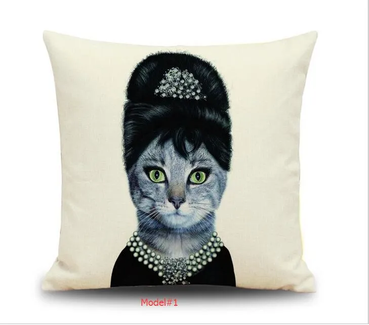 Kinds of Vintage Humanoid Cats & Dogs Animal Linen Pillow Case Linen Cushion Cover 42x42cm