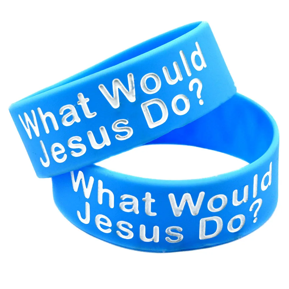 50pcs 예수께서는 1 인치 넓은 실리콘 팔찌 종교적 믿음 보석 성인 크기 파란색으로 무엇을 할 것입니까?