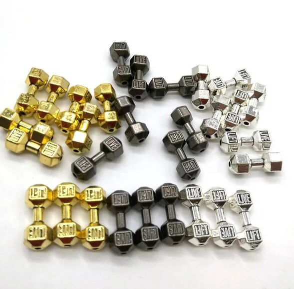 100 adet / grup Halter Dambıl Spacer Boncuk Charms Antik gümüş Altın Gun Siyah fit Diy Boncuklu Spor Bilezikler Takı Yapımı 20x8mm